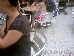 Amateur in the caf. exciting downblouse on