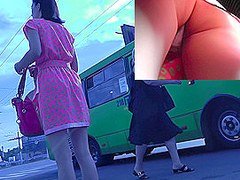 Amateur upskirt porn video was filmed in public