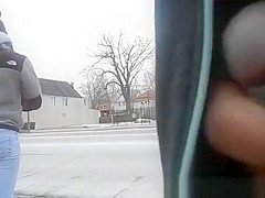 Black man stroking in public