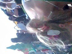 Candid street downblouse from amateur blonde chick