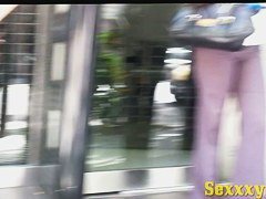 Candid street video of lusty camel toe in tight black pants