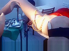 chick in red on a gynecological chair