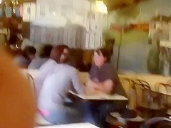 Cute chick’s thong is out at a coffee place