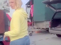 Down blouse on short hair blonde teen 18+