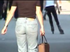 Girl in jeans dress sexy upskirt video of long legs 07ze