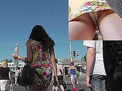Girlfriend with sexy legs filmed on the upskirt camera