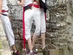 Girls caught peeing in public places