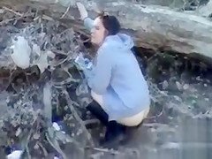 Group of desperate German chicks enjoys peeing in the woods