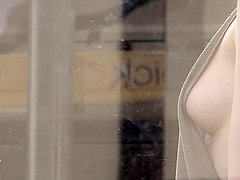 Hot blonde enjoys public nudity