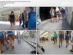 Incredibly Short Mini Jeans Skirt Candid Upskirt hot
