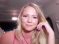 Perfect darling Lilly Sapphire rides massive cock in a car