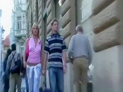 Sexy blonde jiggling tits