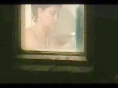 Spying my Step mom through window bathroom. Great view