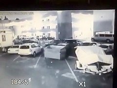 Surveillance camera films the desperate girl taking a piss