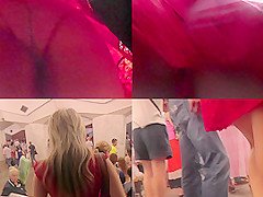 Upskirt porn with a skinny ass gal in a public place