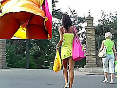Yellow cameltoe upskirt