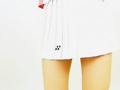 Hot tennis player slim legs and seducing panty up skirt