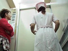 Rude man pulls nurse uniform up in the lift